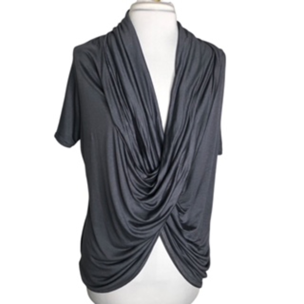 NWOT Olivia Moon Faux Cross Front Drape Style Relaxed Fit Blouse Size L - Picture 2 of 9